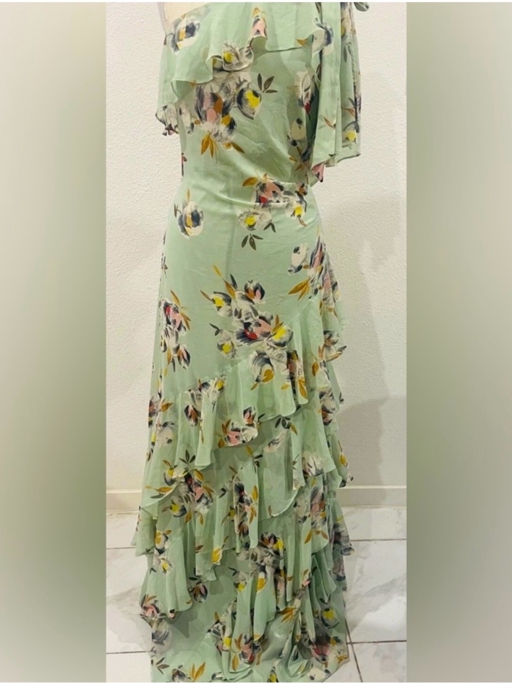 Ralph Lauren Mint Green Floral Ruffle Maxi Dress